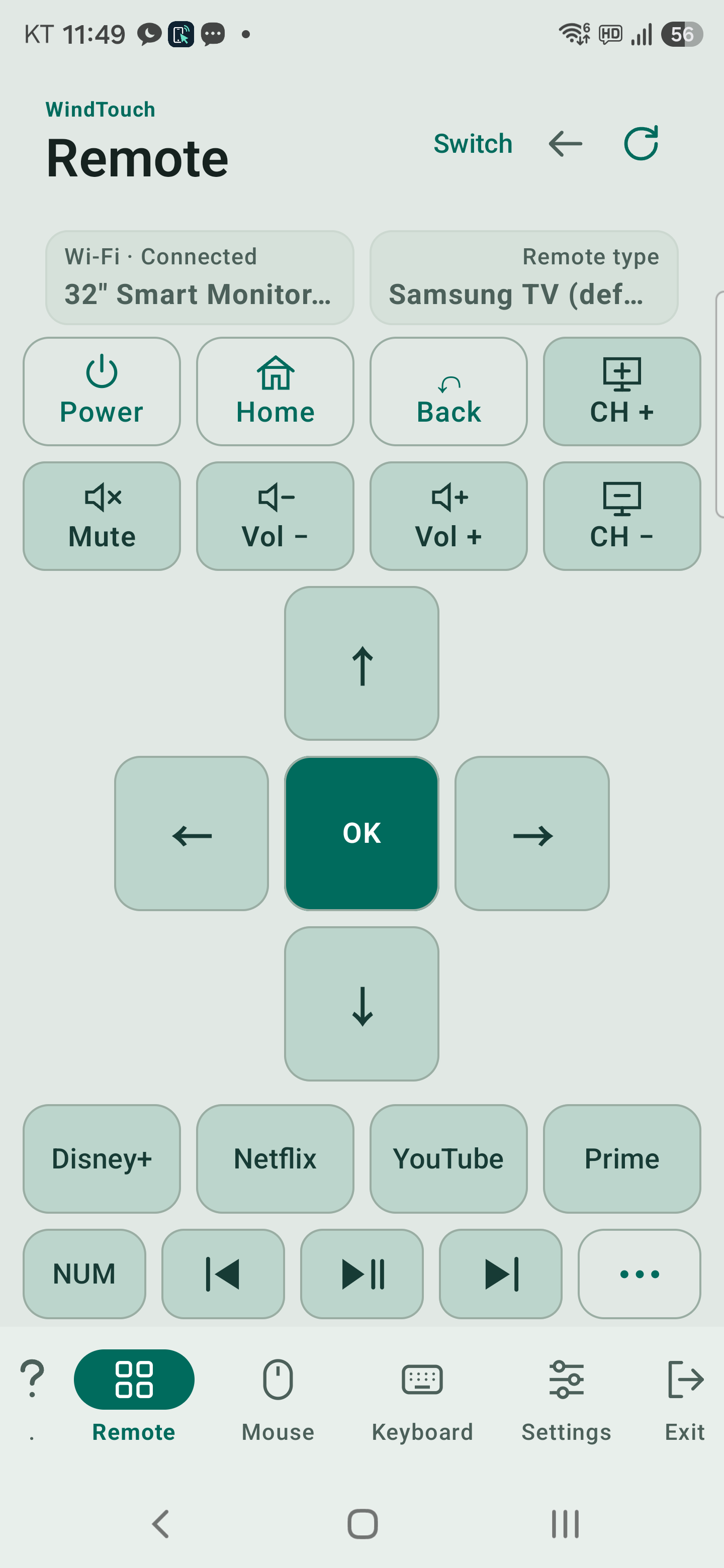 Remote connected to Samsung M7 over Wi-Fi