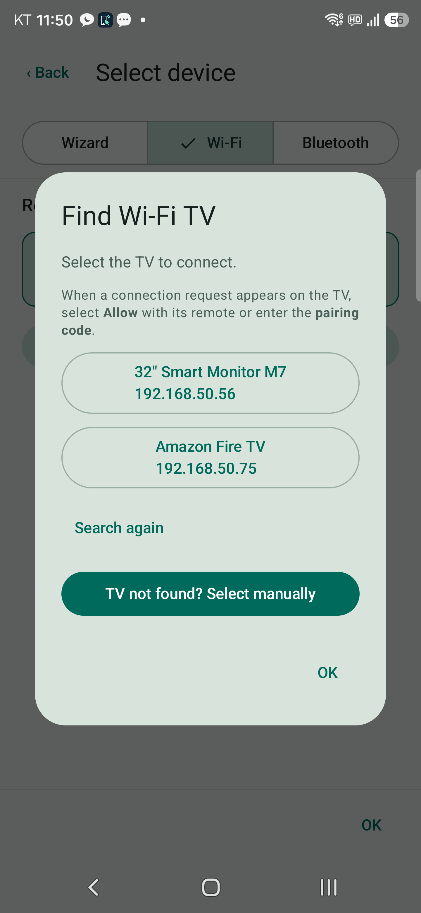 Find Wi-Fi TV: approve the request on the TV
